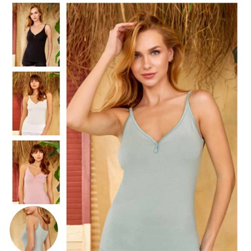 Berrak 2023 Bayan Saten Askılı İp Askılı Atlet M-XL - Yeşil - L