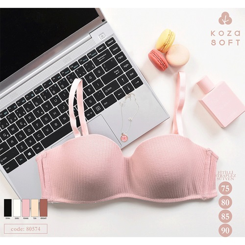 Koza Soft 80574 Bayan Fitilli Pamuk Straplez Desteksiz Sütyen 80-95 - Ekru - 80-85-90-95