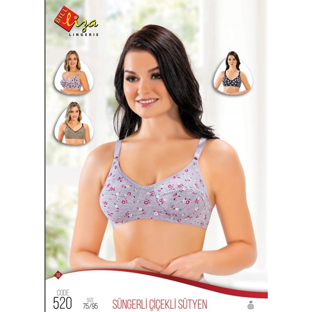Billiza 520 Bayan Renkli Süngerli Penye Sütyen - Gri - 95