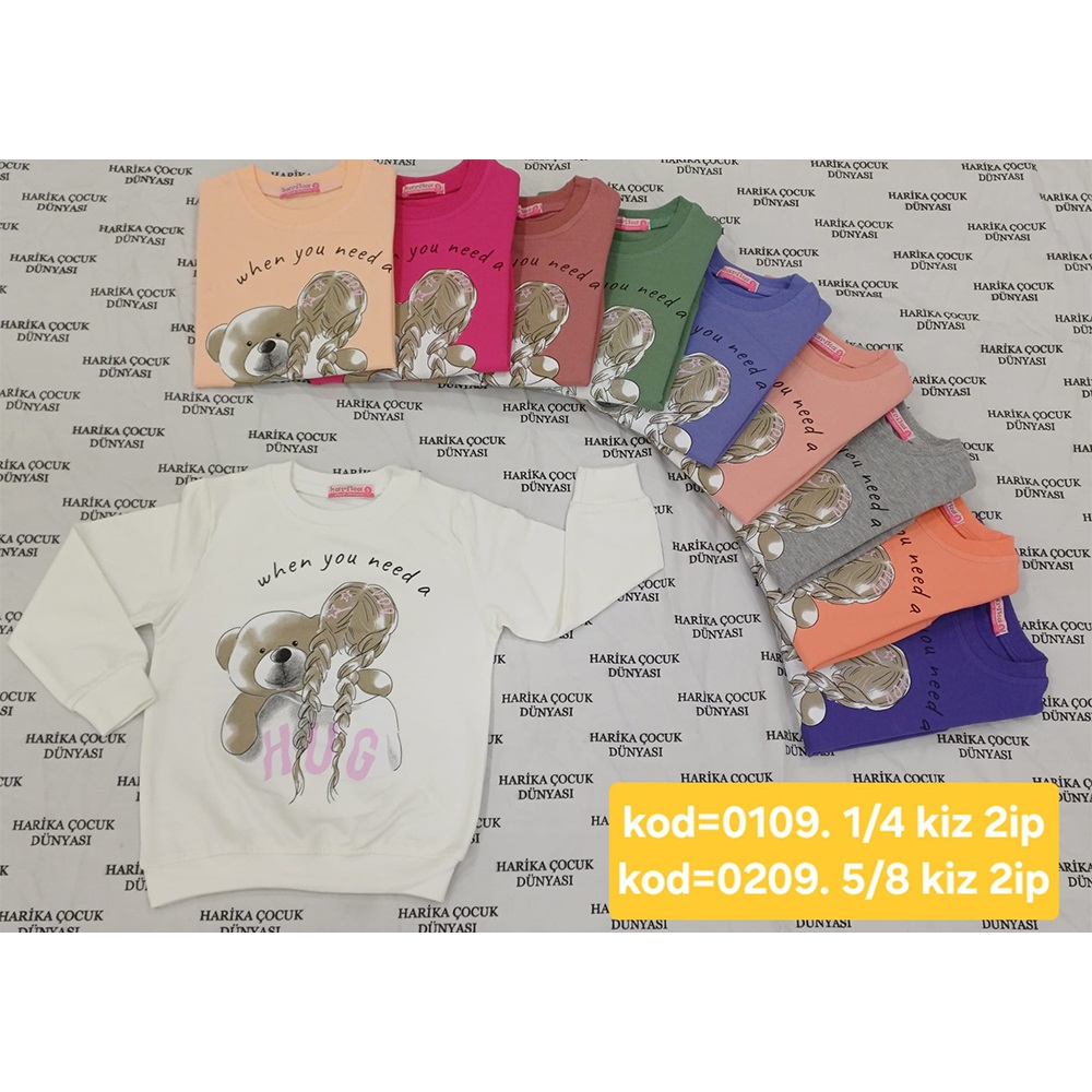 Harika Çocuk 0109 Kız Çocuk Ayı Kız Baskılı 2 İp Sweat 1-4 Yaş