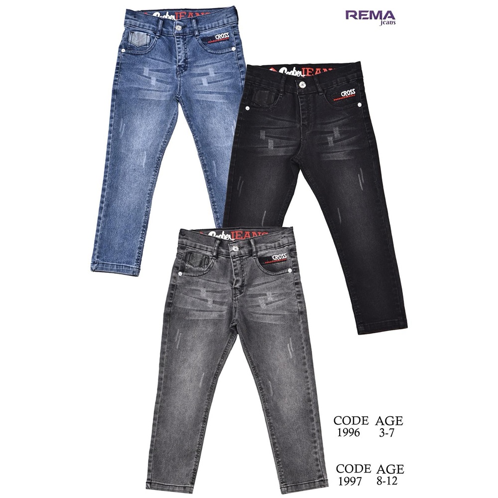 Rema 1996 Erkek Çocuk Klasik Randum Bıyık Yıpratma Kot Pantolon 3-7 Yaş - Kot Mavi