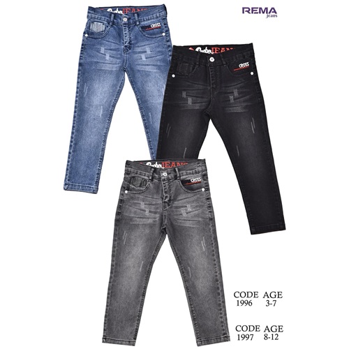 Rema 1996 Erkek Çocuk Klasik Randum Bıyık Yıpratma Kot Pantolon 3-7 Yaş - Kot Mavi