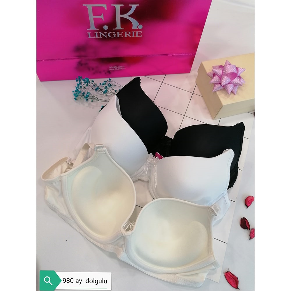 F.K 980 Bayan Süngerli Parmak Dolgulu Destekli 6 Lı Sütyen 75-90 - Ekru - 75-80-85-90