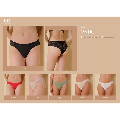 F-K 2800 Bayan Lazer Kesim Dantelli Külot S-XL - Su Yeşili - S-M-L-XL