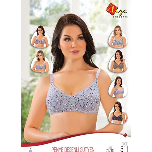 Billiza 511 Bayan Battal Gri Desenli Penye Sütyen - Siyah Desenli