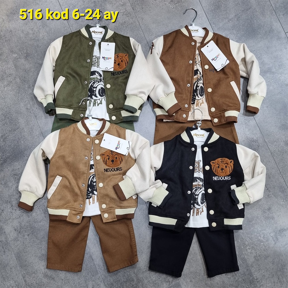 Mıncırık Kids 516 Erkek Bebe Süet Ceketli 3 Lü Takım 6-24 Ay - Bej