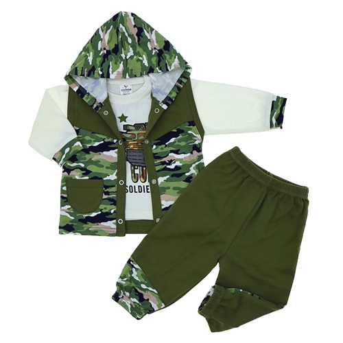 Çağkon 2011 Erkek Çocuk Kapşonlu Kamuflaj Yelekli Takım 1 Yaş - Haki