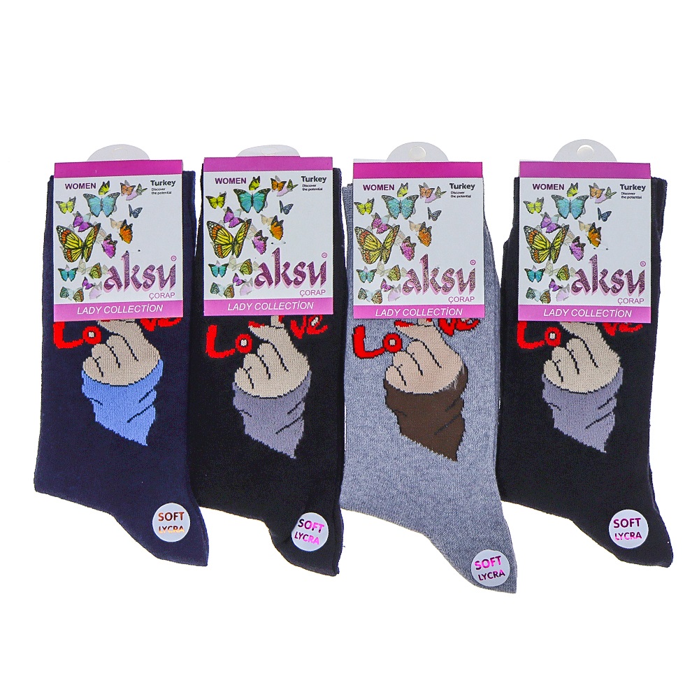 Aksu 1431 Bayan Desenli Likralı Mevsimlik Soket Çorap - Karışık Renk