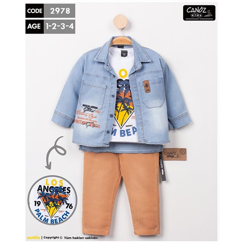 Canöz 2978 Erkek Çocuk Kot Yelek 3 lü Takım 1-4 Yaş - Hardal