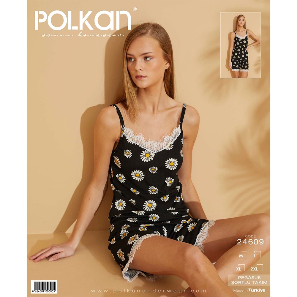 Polkan 24609 Bayan Pegasus Desenli Şortlu Pijama Takımı M-2XL - Siyah - M