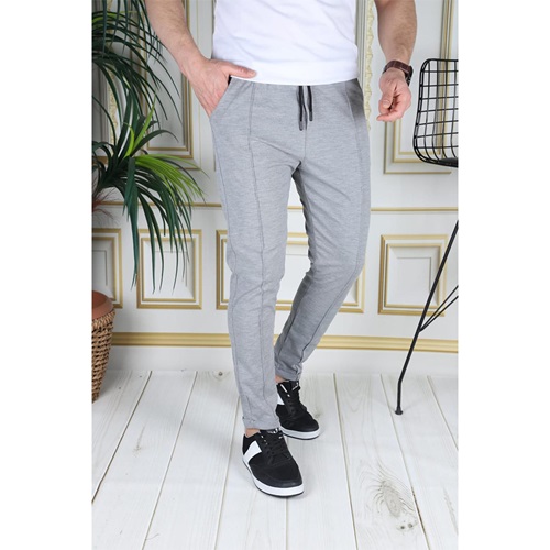Slm 0009 Erkek Çımalı Dar Paça Lastikli Jogger Pantolon S-2XL - Gri