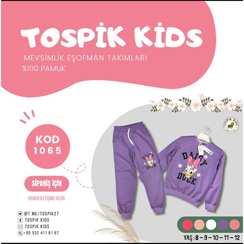 Zara 1065 Kız Çocuk Penye Sıfır Yaka Daisy Duck Baskılı Takım 8-12 Yaş - Nar Çiçeği - 8-9-10-11-12 YAŞ