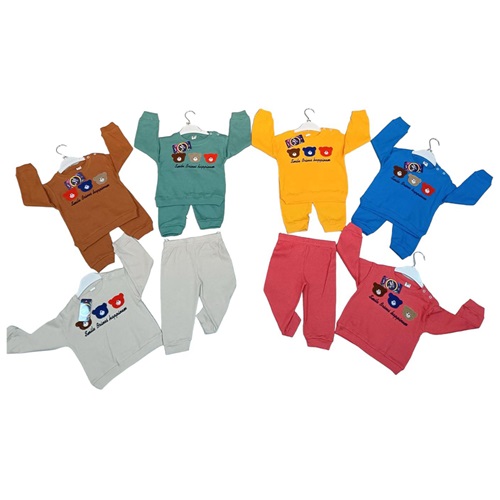 KSM Kids 8001 Erkek Bebe Waffel Sıfır Yaka Ayıcık Nakışlı Takım 6-24 Ay