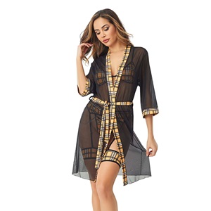 Lily Bicnca 9049 Bayan Jartiyerli Ekose Fantazi Gecelik - Sarı