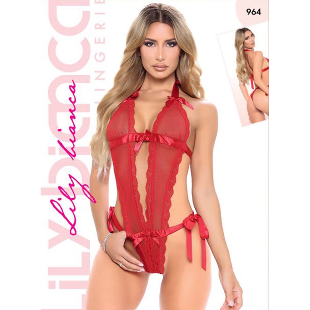 Lily Bicnca 964 Bayan Fantazi Dantelli Babydoll Gecelik - Kırmızı