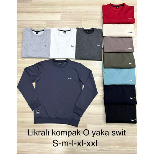 Srt 4797 Erkek Kompak Penye Nıke Baskılı Sıfır Yaka Sweat S-2XL - Füme