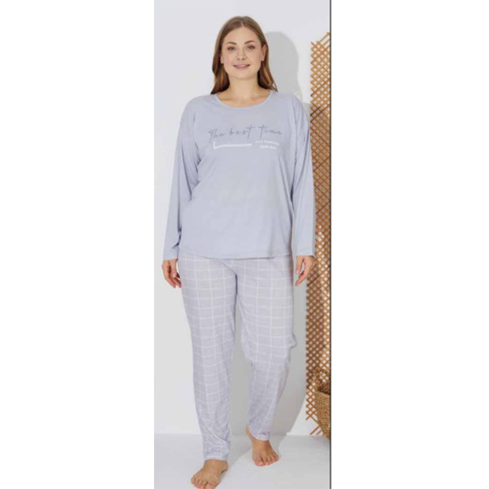 Estiva 24075 Bayan Battal Viskon Uzun Kol Pijama Takımı 3XL-4XL-5XL