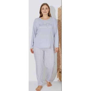 Estiva 24075 Bayan Battal Viskon Uzun Kol Pijama Takımı 3XL-4XL-5XL