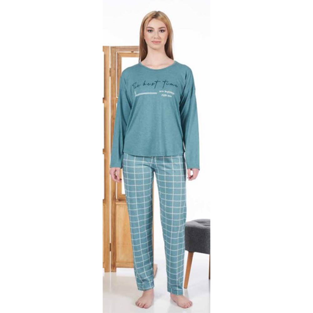 Estiva 24117 Bayan Likra Viskon Uzun Kol Pijama Takımı S-M-L-XL - Gri