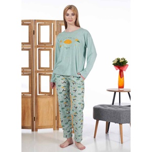 Estiva 24122 Bayan Süprem Uzun Kol Pijama Takımı S-M-L-XL - Mavi