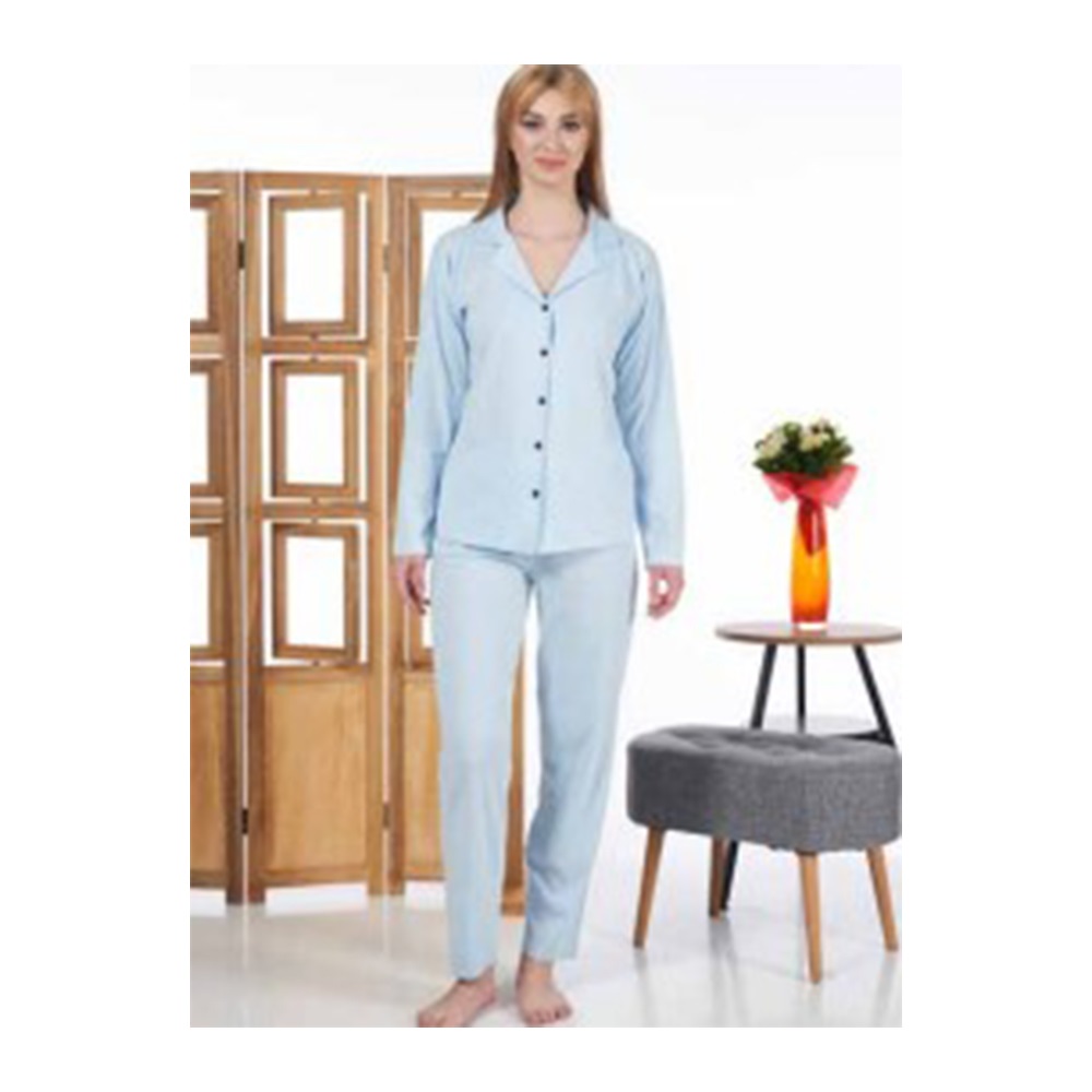 Estiva 24129 Bayan Süprem Boydan Düğmeli Uzun Kol Pijama Takımı S-M-L-XL