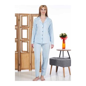 Estiva 24129 Bayan Süprem Boydan Düğmeli Uzun Kol Pijama Takımı S-M-L-XL