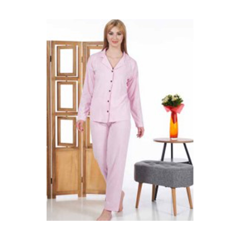 Estiva 24129 Bayan Süprem Boydan Düğmeli Uzun Kol Pijama Takımı S-M-L-XL