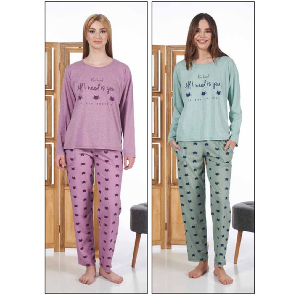 Estiva 24123 Bayan Süprem Uzun Kol Pijama Takımı S-M-L-XL - Mavi