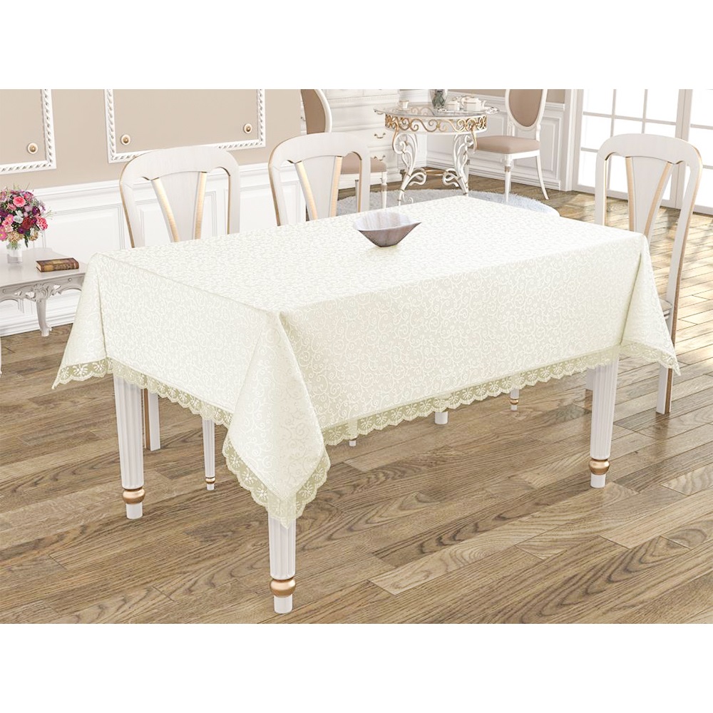 Çeyizland Kdk Güpürlü Kare Masa Örtüsü 160x220cm - Ekru - 160X220 CM