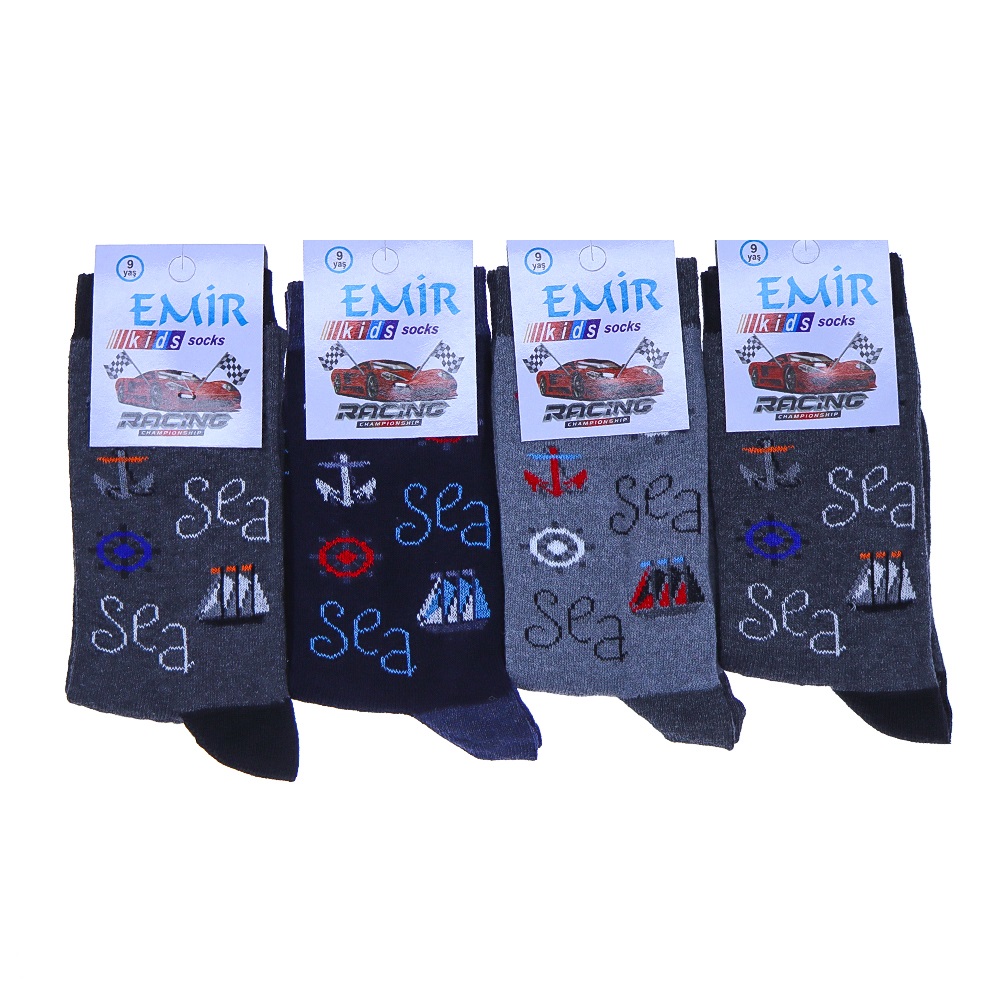 Emir 5809 Erkek Çocuk Likralı Desenli Soket Çorap - Karışık Renk