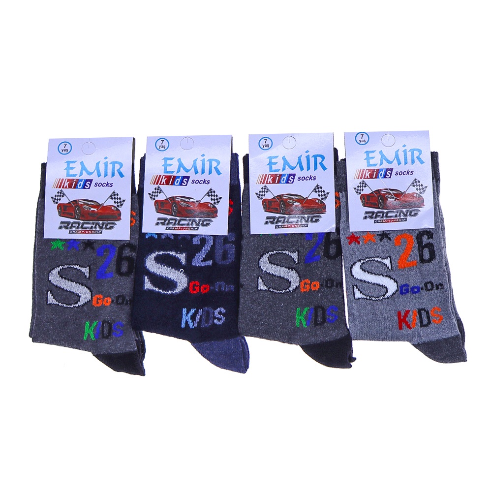 Emir 5809 Erkek Çocuk Likralı Desenli Soket Çorap - Karışık Renk