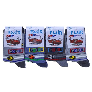 Emir 5809 Erkek Çocuk Likralı Desenli Soket Çorap - Karışık Renk