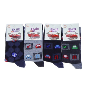 Emir 5809 Erkek Çocuk Likralı Desenli Soket Çorap - Karışık Renk