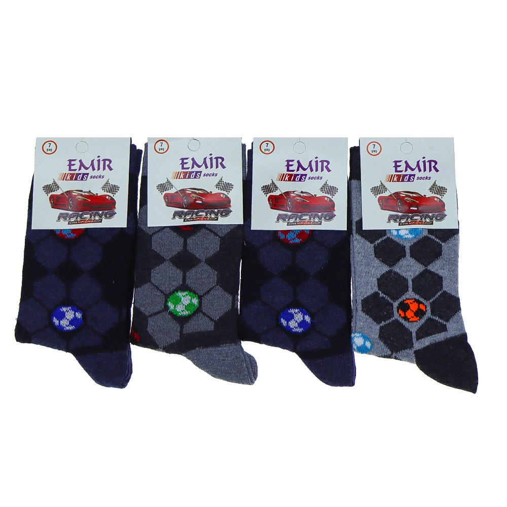 Emir 5809 Erkek Çocuk Likralı Desenli Soket Çorap - Karışık Renk
