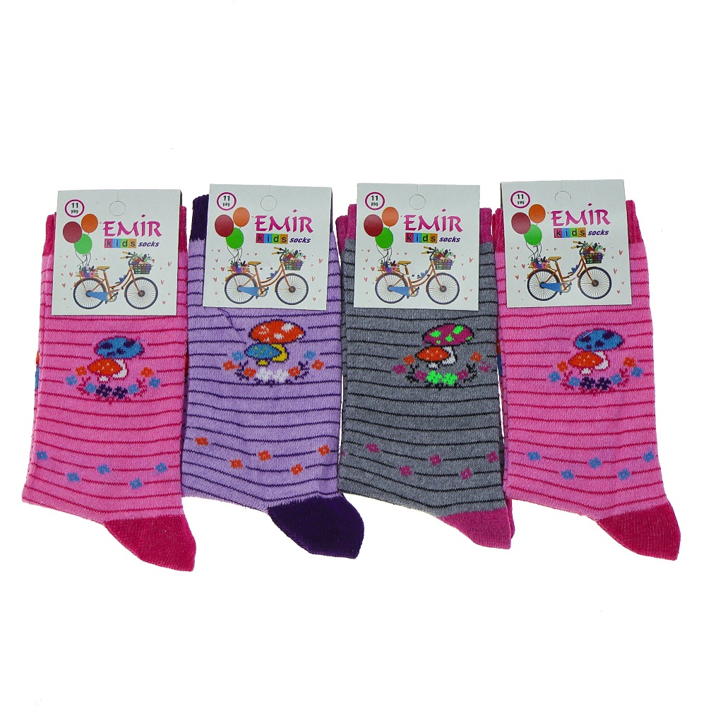 Emir 8950 Kız Çocuk Likralı Desenli Soket Çorap - Karışık Renk