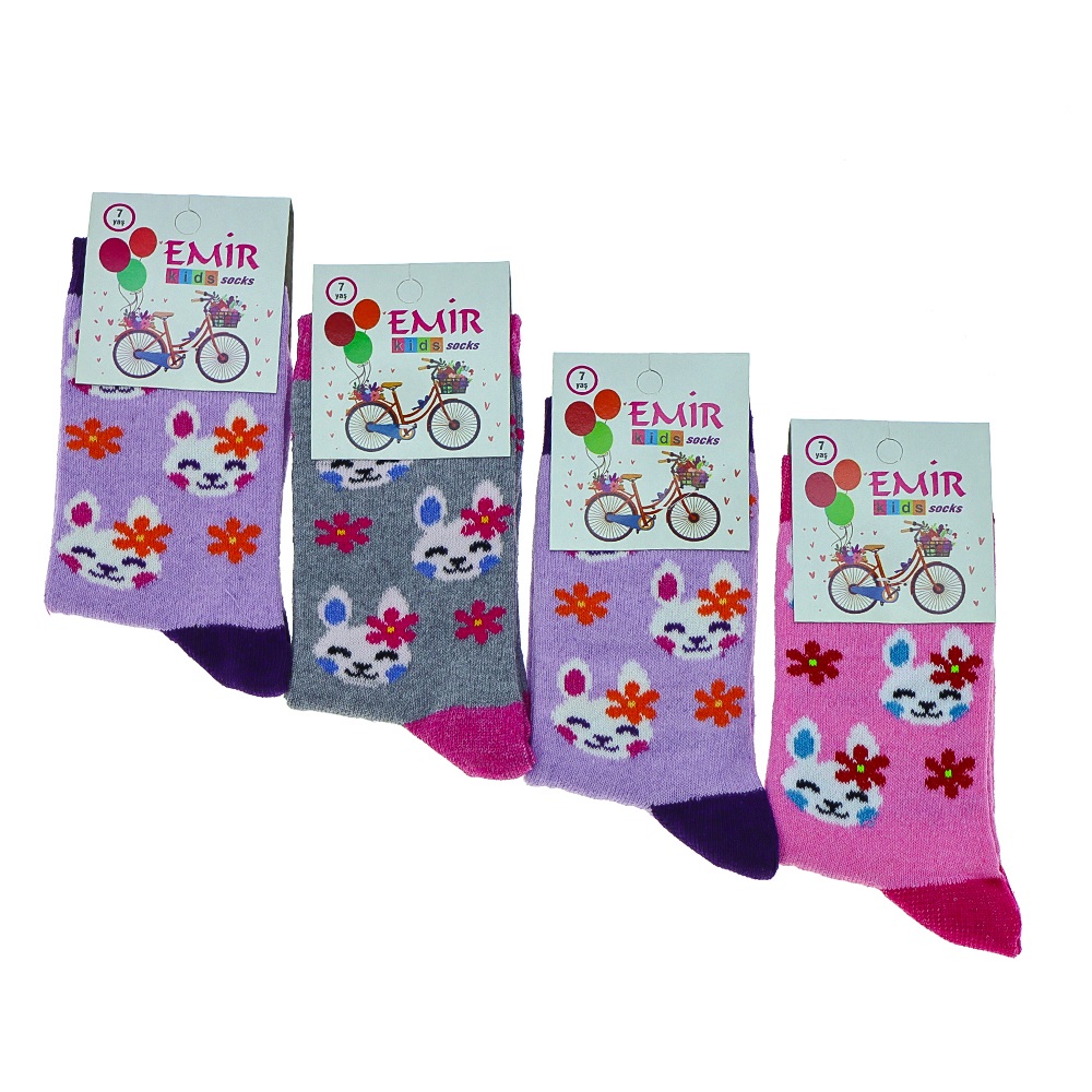 Emir 8950 Kız Çocuk Likralı Desenli Soket Çorap - Karışık Renk