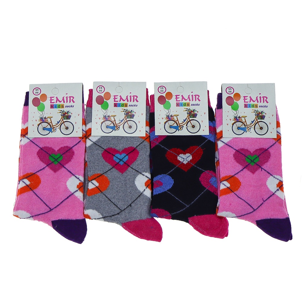Emir 8950 Kız Çocuk Likralı Desenli Soket Çorap - Karışık Renk