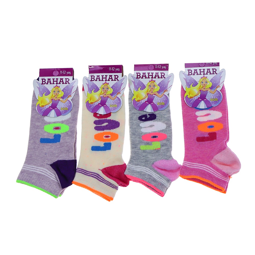 Bahar Kız Çocuk Likralı Desenli Mevsimlik Patik Çorap - Karışık Renk