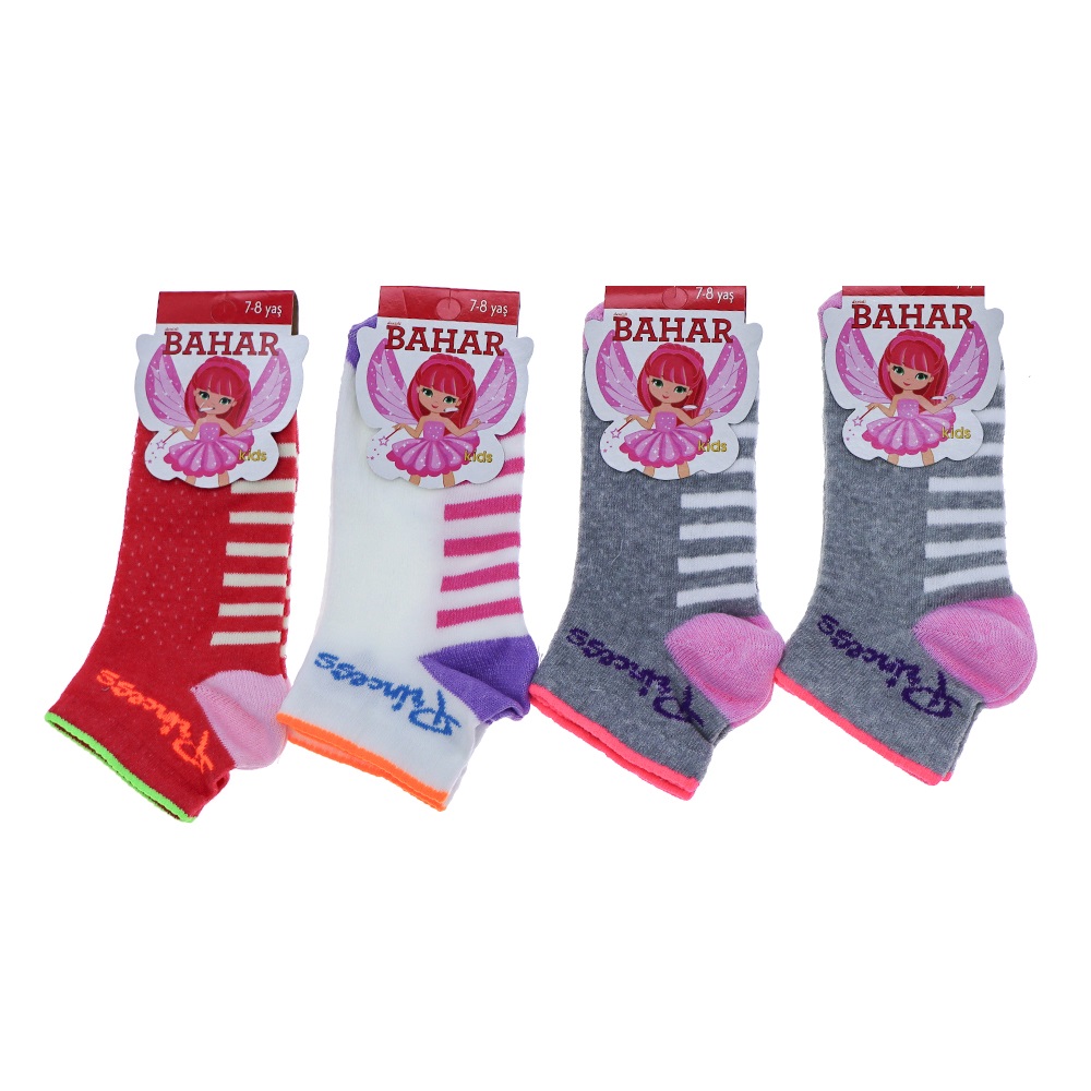 Bahar Kız Çocuk Likralı Desenli Mevsimlik Patik Çorap - Karışık Renk