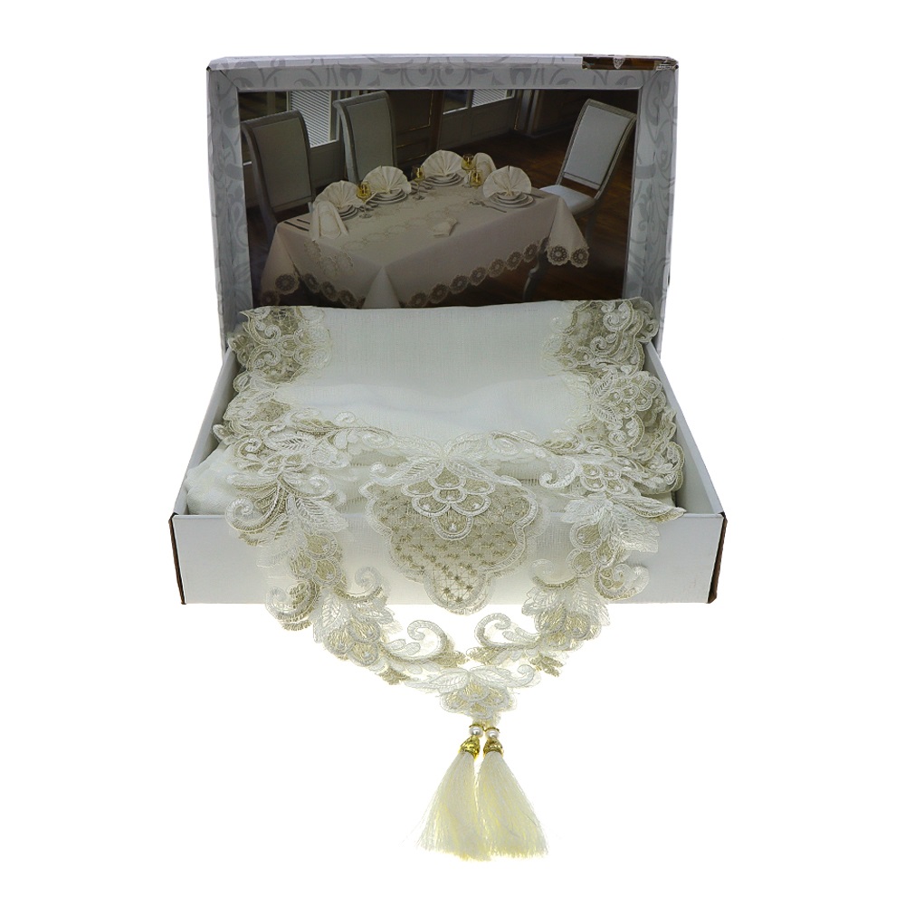 Çeyizland Lüx Ağır Güpürlü 24 Parça Yemek Seti - Ekru - PAKET İÇİ TEK RENK