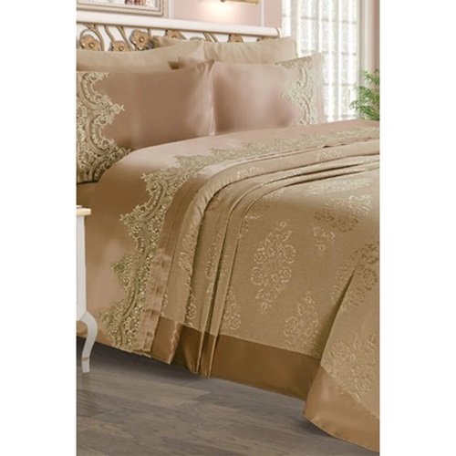 Çeyizland Brokar Fransız Pike Takımı 6 Parça Çift Kişilik 240x240cm - Gri - PAKET İÇİ TEK RENK