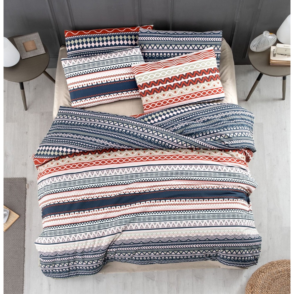 İpeksi Motif 4 Parça Desenli Kutulu Çift Kişilik Nevresim Takımı 200x220cm - motif - Lacivert - 200X220 CM