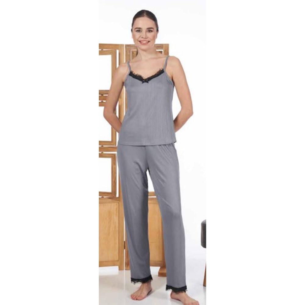 Estiva 24100 Bayan Pegasus İp Askılı Pijama Takımı S-XL - 24100 - Siyah - M