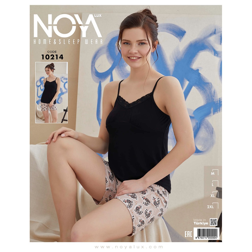 Noya Lüx 10214 Bayan Ring Viskon İp Askılı Şortlu Takım M-2XL - 10214 - Siyah - M