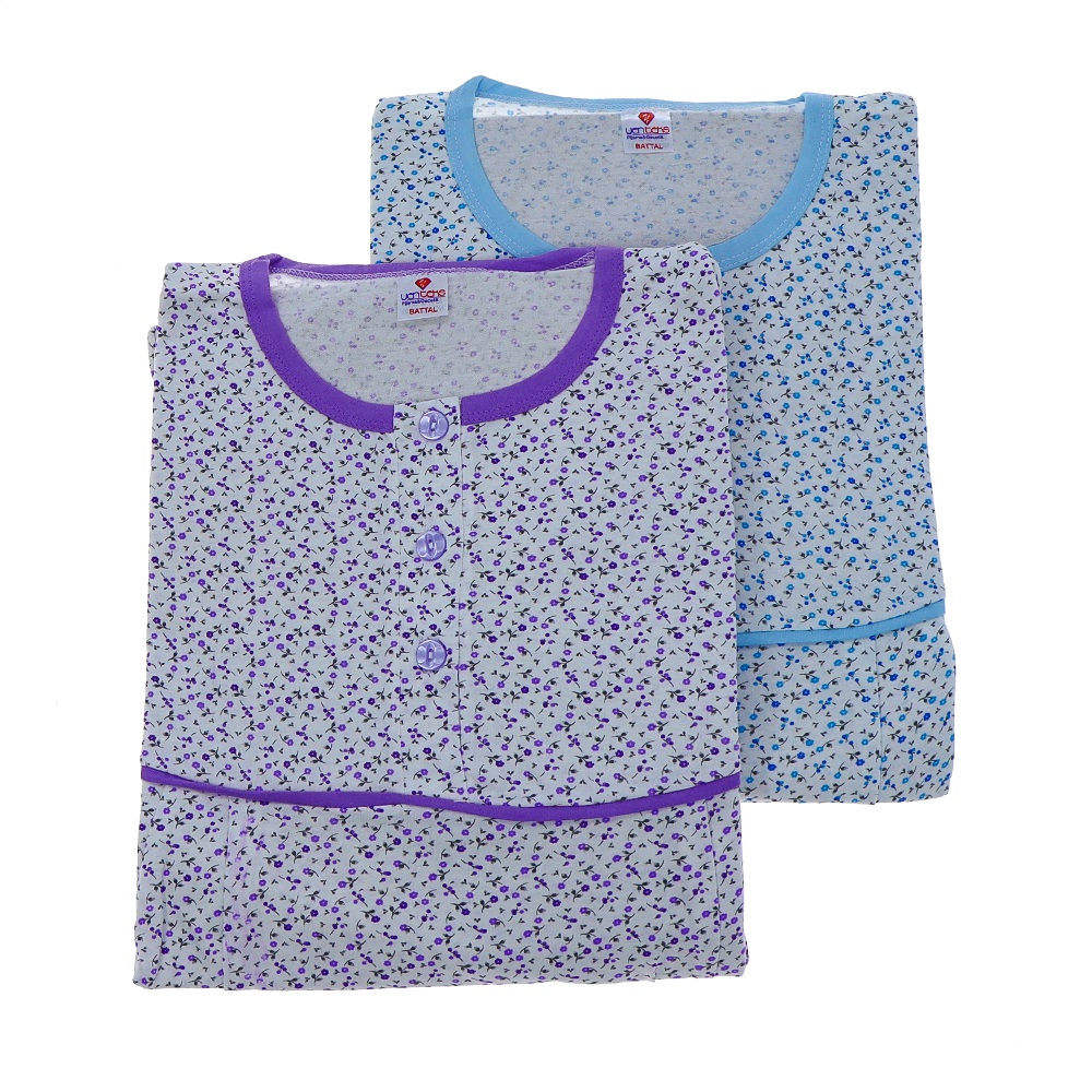 Yen Teks 504 Bayan Mevsimlik Düğme Boydan Battal Gecelik - Karışık Renk - BATTAL