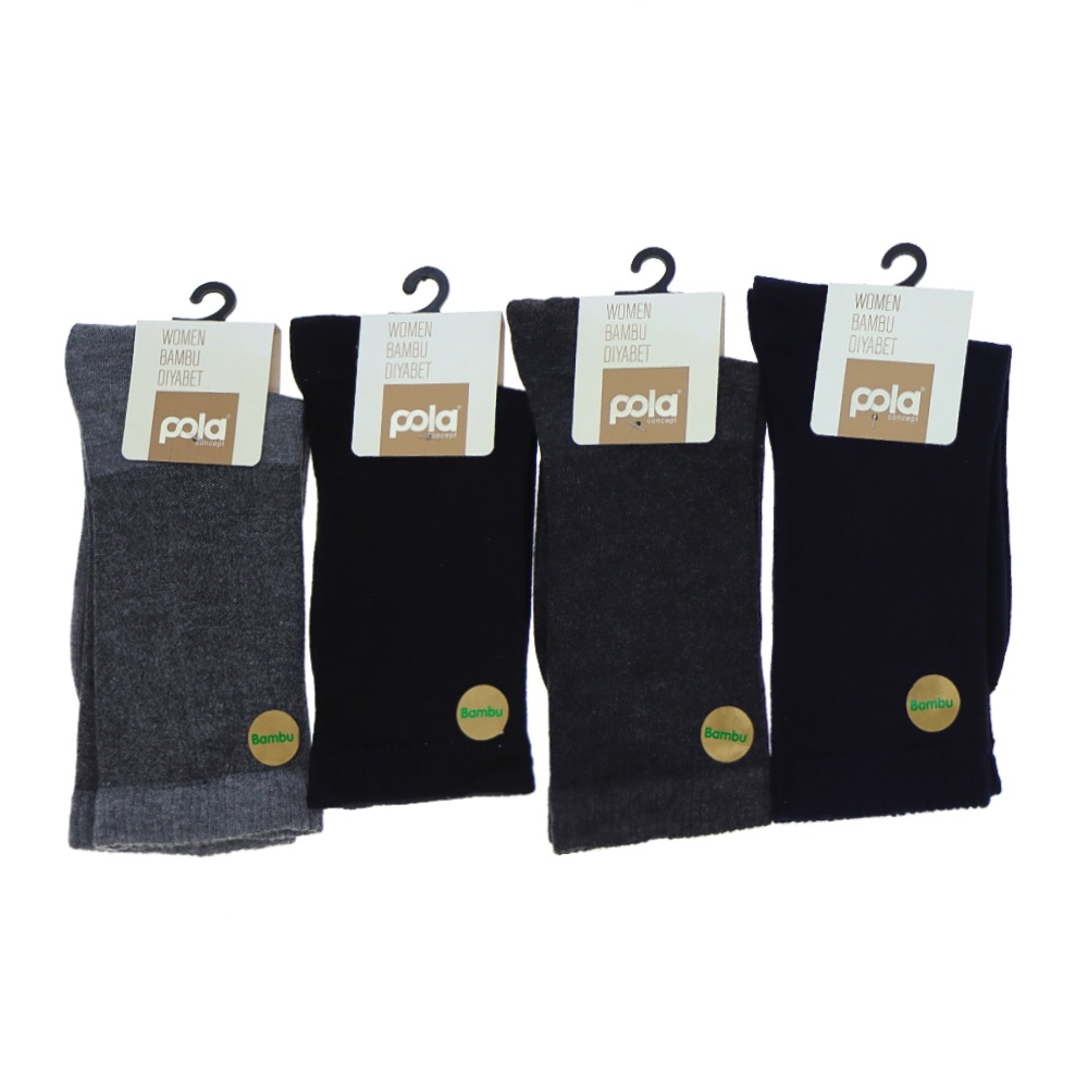 Pola 1841 Bayan Likralı Bambu Dikişsiz Lastiksiz Diyabet Soket Çorap - Karışık Renk