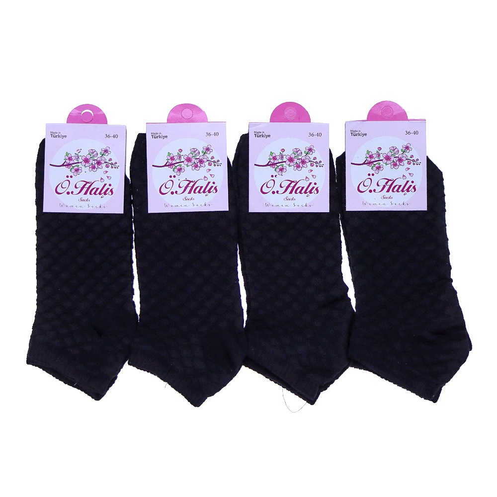 Ö Halis 9060 Bayan Likralı Desenli Mevsimlik Patik Çorap - Siyah
