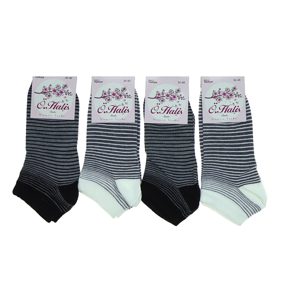 Ö Halis 9060 Bayan Likralı Desenli Mevsimlik Patik Çorap - Siyah