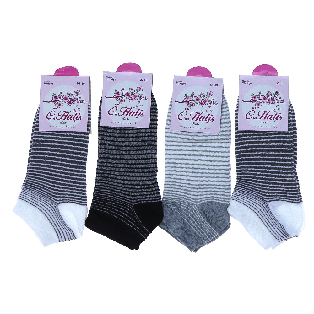 Ö Halis 9060 Bayan Likralı Desenli Mevsimlik Patik Çorap - Siyah