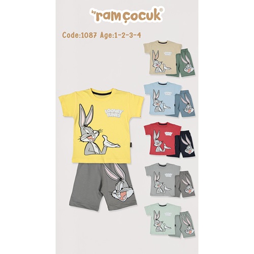Ram 1087 Erkek Çocuk Penye Bugs Bunny Tavşan Şortlu Takım 1-4 Yaş - Bej